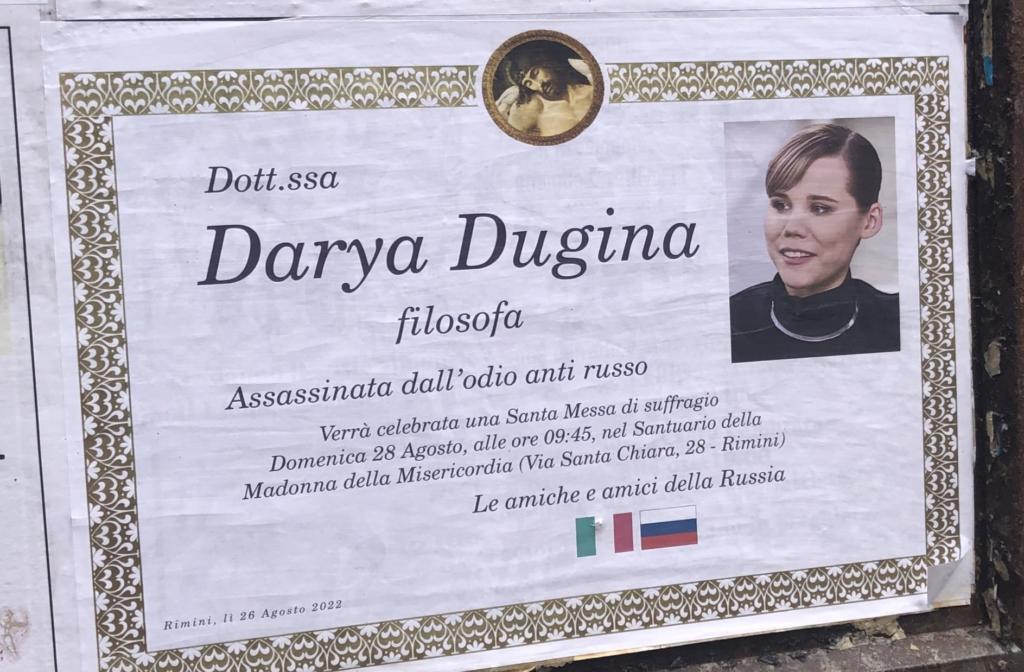 Messa in suffragio e manifesto per Darya Dugina, cerimonia a Rimini