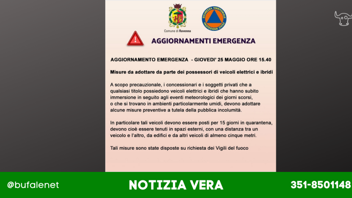 Alluvione: Comune di Ravenna mette in quarantena auto elettriche e ibride