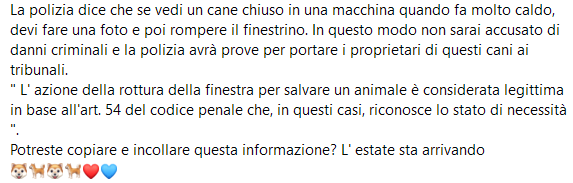 Non è la polizia che dice di rompere il finestrino e fare la foto al cane in macchina