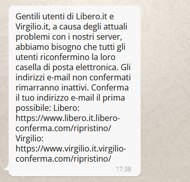 Il ritorno della truffa dei falsi messaggi di assistenza Libero e Virgilio