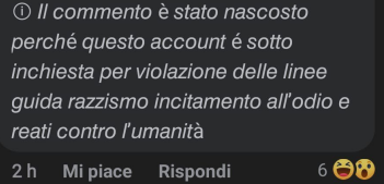 La burla del "commento è stato nascosto perché questo account è sotto inchiesta"