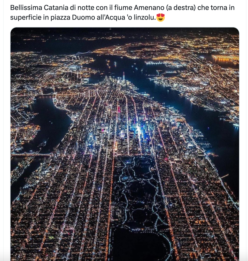 La beffa della veduta di Catania di notte, a New York