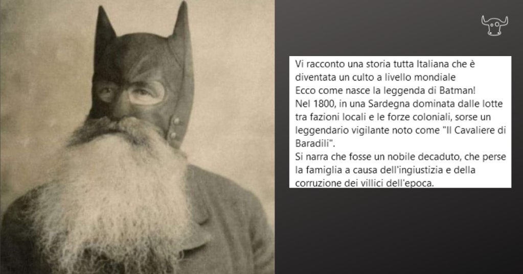 Il "vero Batman della Sardegna" è tratto da una riproduzione artistica (come il Batman scozzese)