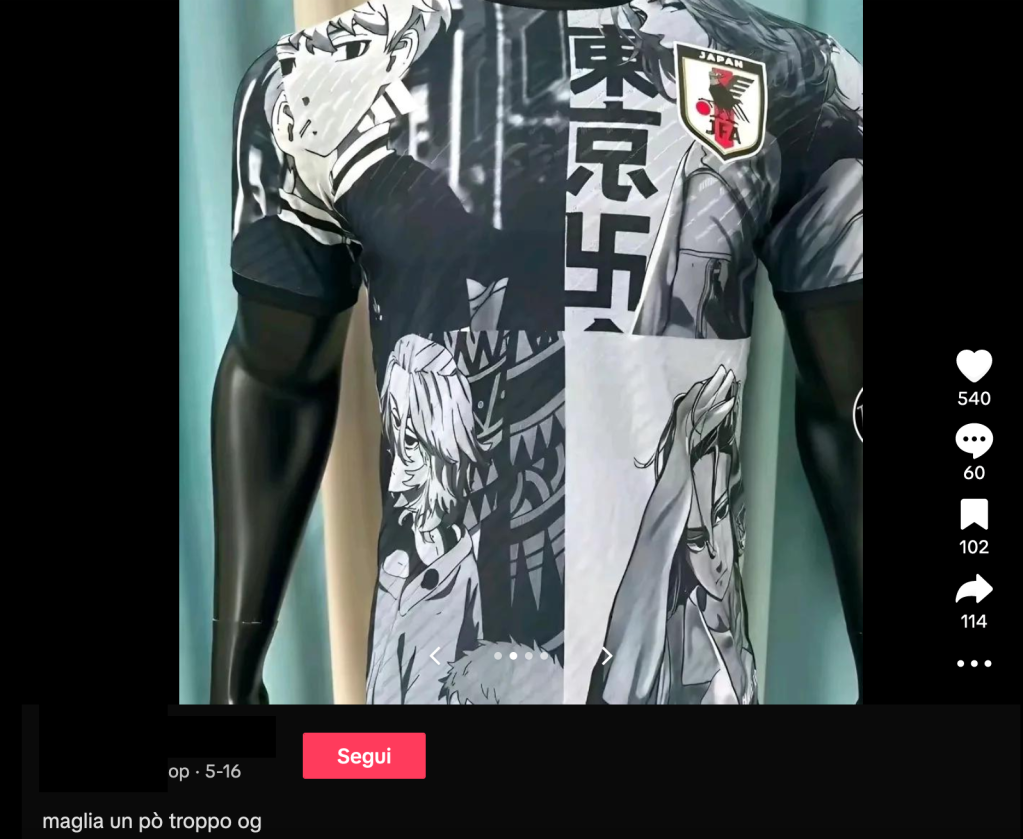 La presunta maglietta di calcio nazista Giapponese è un manji da Tokyo Revengers