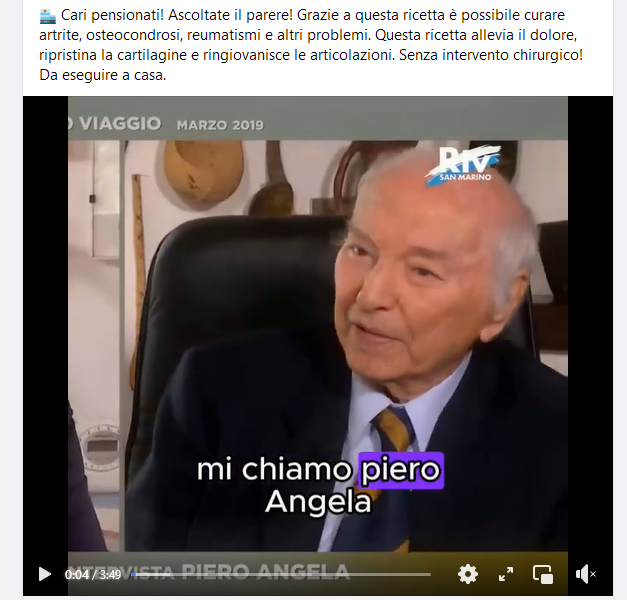 Il deepfake di Piero Angela che vende prodotti per l'artrite