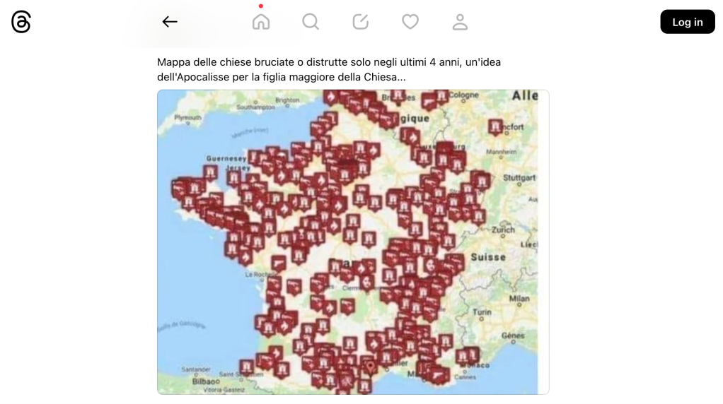 La presunta "mappa delle chiese bruciate in Francia" è un falso decontestualizzato