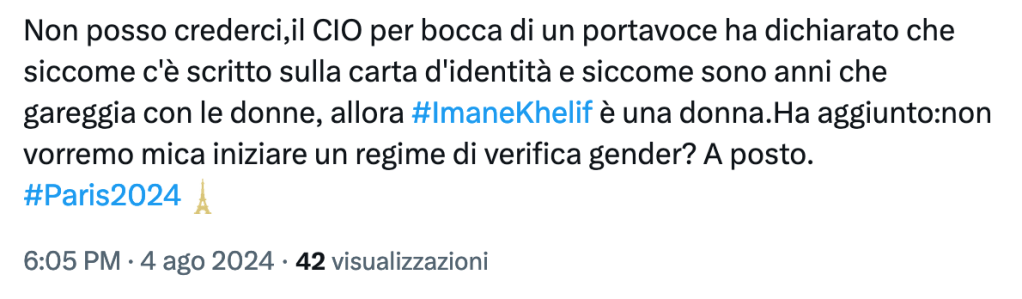 No, non è vero che il CIO ha dichiarato che non vuole cominciare una verifica gender per bocca di un portavoce