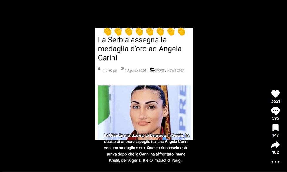 La fake news della "Serbia ha dato una medaglia d'oro ad Angela Carini"