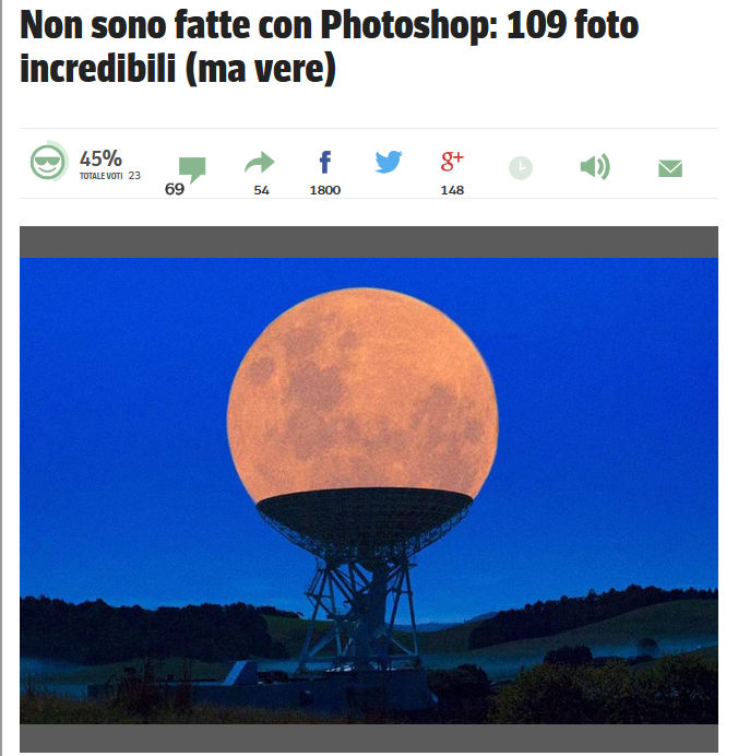 La Luna sul telescopio era davvero un fotomontaggio (anche se non lo era)