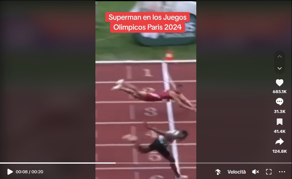 No, questo non è un corridore olimpico che fa il volo di Superman a Parigi 2024