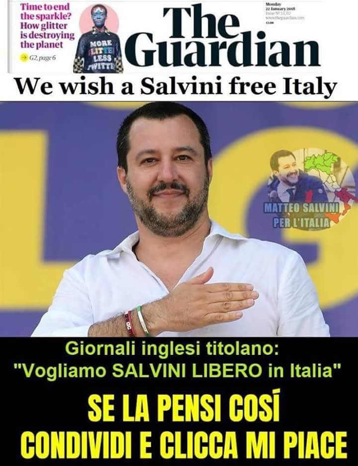 La pagina del Guardian su Salvini libero in Italia non esiste