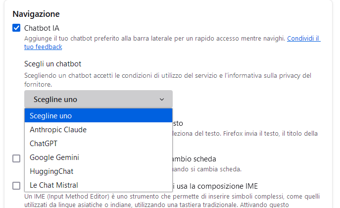 Arriva il supporto integrato per l'Intelligenza Artificiale su Firefox 130