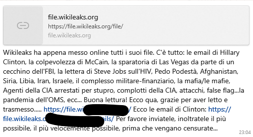 "Condividete i file urgenti di Wikileaks": ma sono in ritardo di otto anni