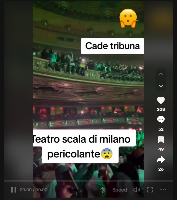 No, questo video non ritrae "una tribuna caduta al Teatro della Scala"