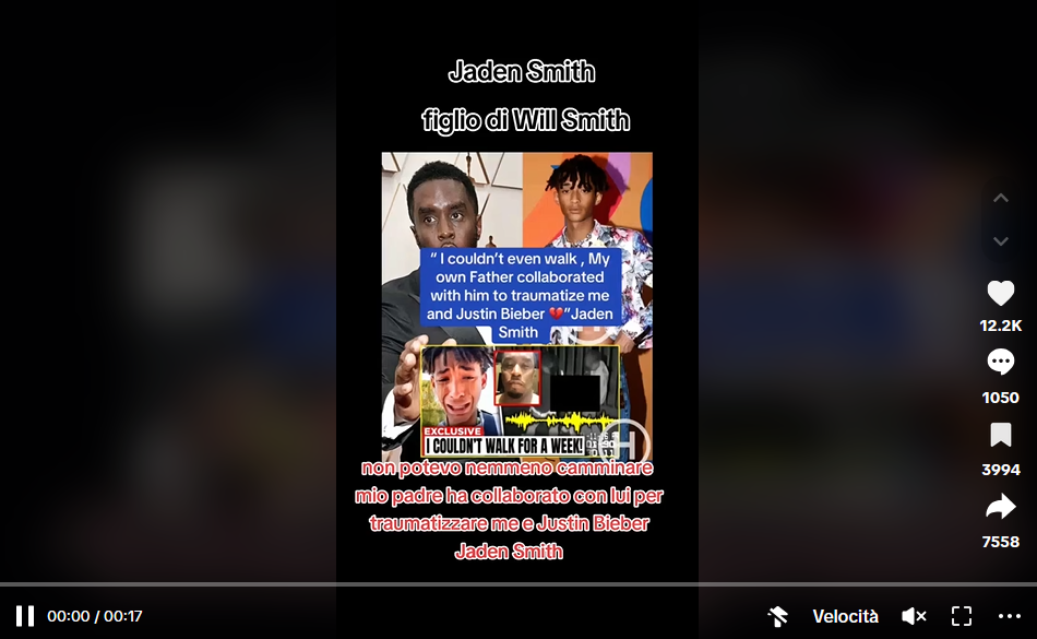 L'audio shock di Jaden Smith molestato da Puff Diddy per volontà del padre è frutto dell'AI