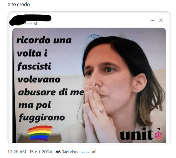 Elly Schlein e i virgolettati inventati "una volta i fascisti volevano abusare di me, poi fuggirono"