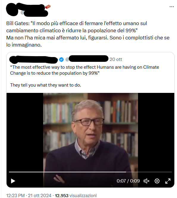 Questo video di Bill Gates che vuole ridurre del 99% la popolazione mondiale è un deepfake