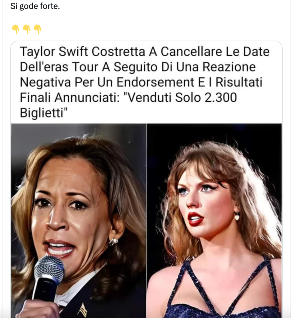 La fake news per cui Taylor Swift ha cancellato le date del suo tour a causa di Kamala Harris