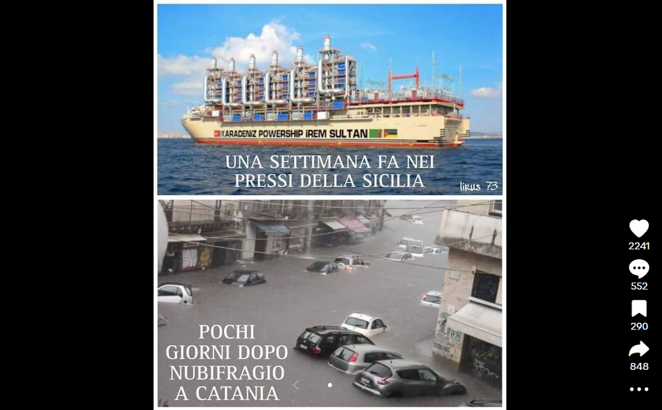 La fake news riciclata della Powership che causa il nubifragio a Catania