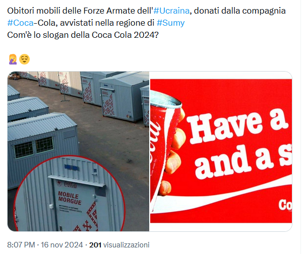 Sito doppelganger mostra gli "Obitori Coca Cola" per gli Ucraini, ma erano caldaie