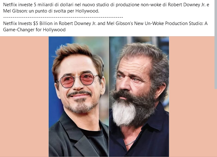 Lo studio antiwoke di Robert Downey Jr. e Mel Gibson pagato da Netflix non esiste