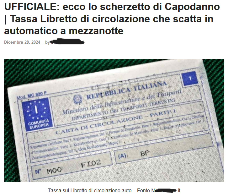 La Tassa di Capodanno sul Libretto di Circolazione non è mai esistita: altre domande?